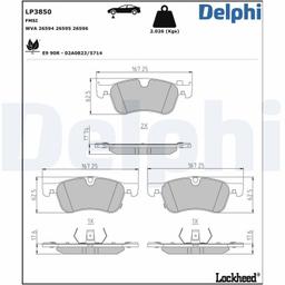 Kit de plaquettes de frein, frein à disque DELPHI LP3850