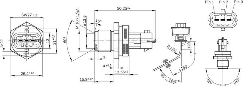 Capteur, pression de carburant BOSCH 0 281 002 907