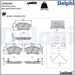 Kit de plaquettes de frein, frein à disque DELPHI LP5024EV