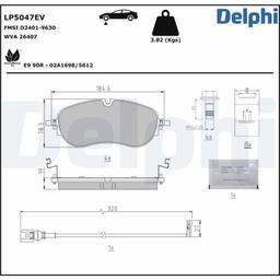 Kit de plaquettes de frein, frein à disque DELPHI LP5047EV