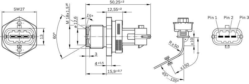 Capteur, pression de carburant BOSCH 0 281 002 937