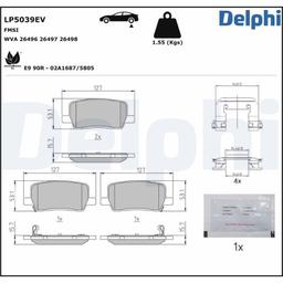 Kit de plaquettes de frein, frein à disque DELPHI LP5039EV