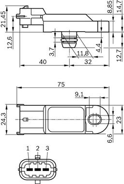 Capteur, pression de suralimentation BOSCH 0281002996