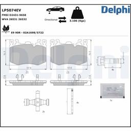 Kit de plaquettes de frein, frein à disque DELPHI LP5074EV