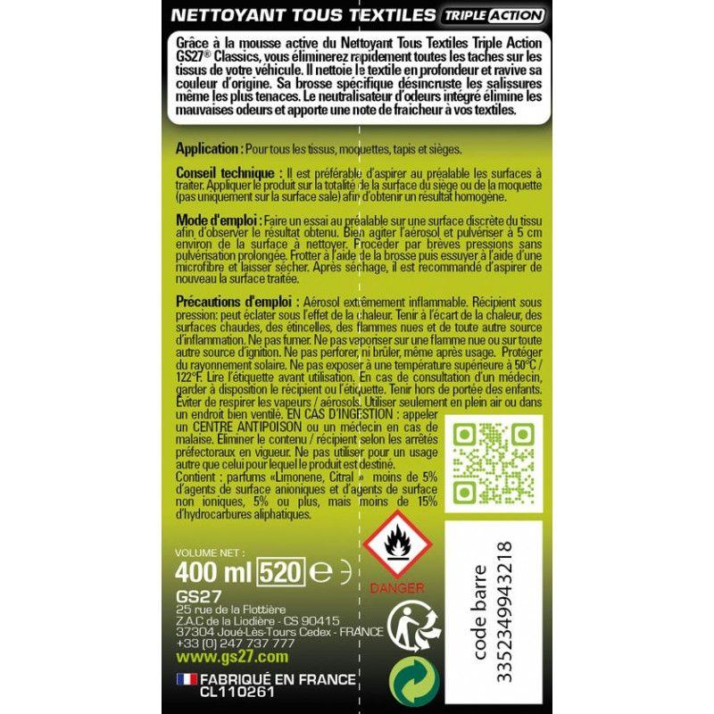 Nettoyant tous textiles 400 ml + 100 ml offerts - GS27 CL110271