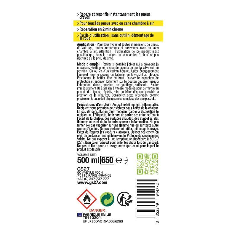 Répare crevaison express aérosol 500 ml - GS27 TE110201