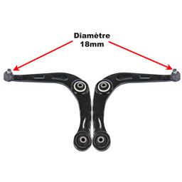 Bras de suspension avant gauche + droit avec rotule 18 mm pour Peugeot 206 PARTSLINE KC00101