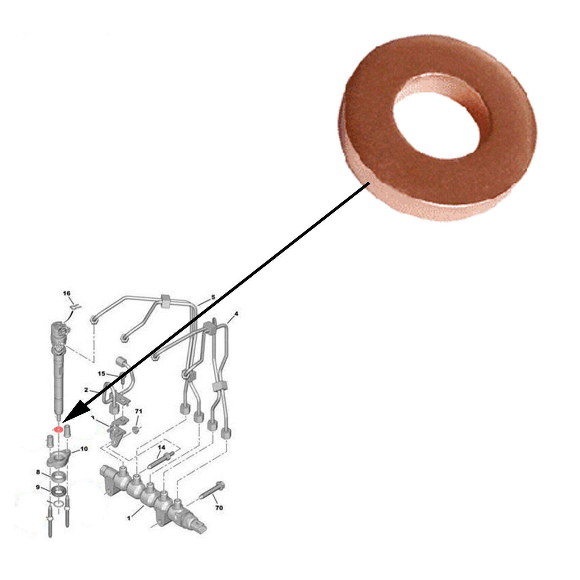 4x joint cuivre d'injecteur compatible avec moteurs 1,6 HDi, TDCi 90, 110 PARTSLINE KC00273