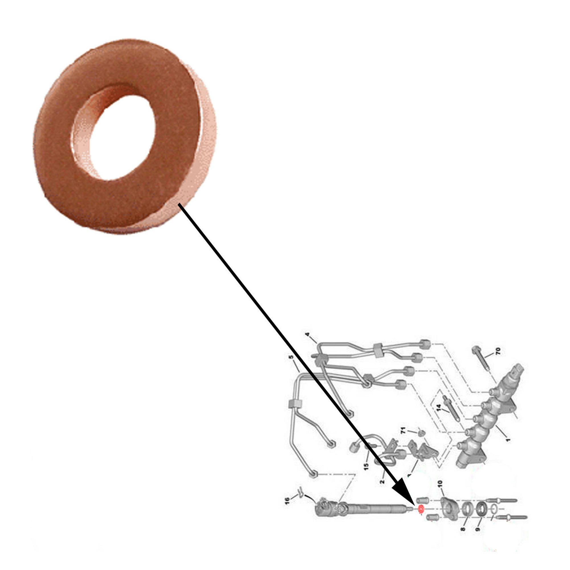 4x joint cuivre d'injecteur compatible avec moteurs 1,6 HDi, TDCi 90, 110 PARTSLINE KC00273