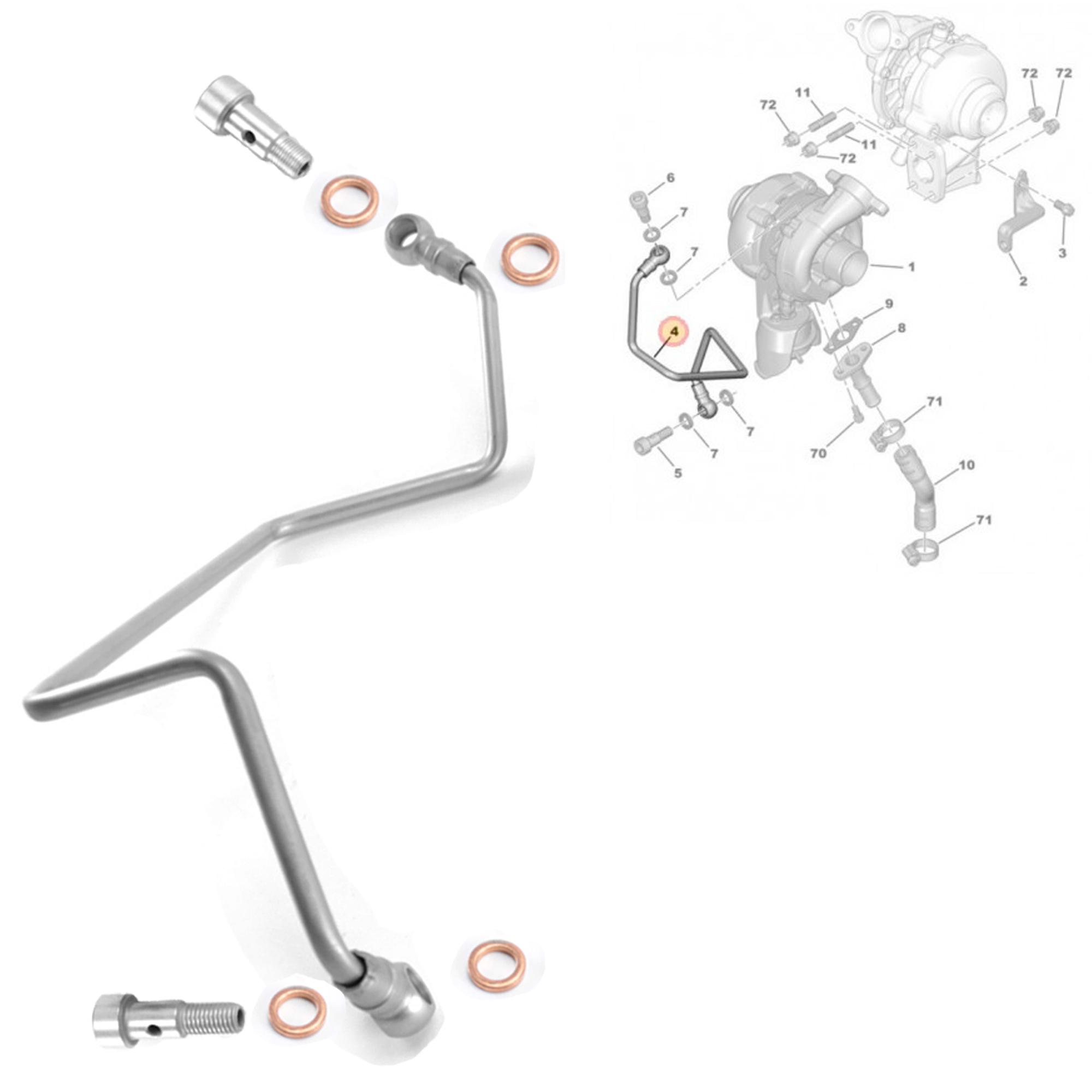 Tuyau de graissage huile + vis banjos 4 joints pour Turbo 1.6 HDi TDCi 110 PARTSLINE KC00308