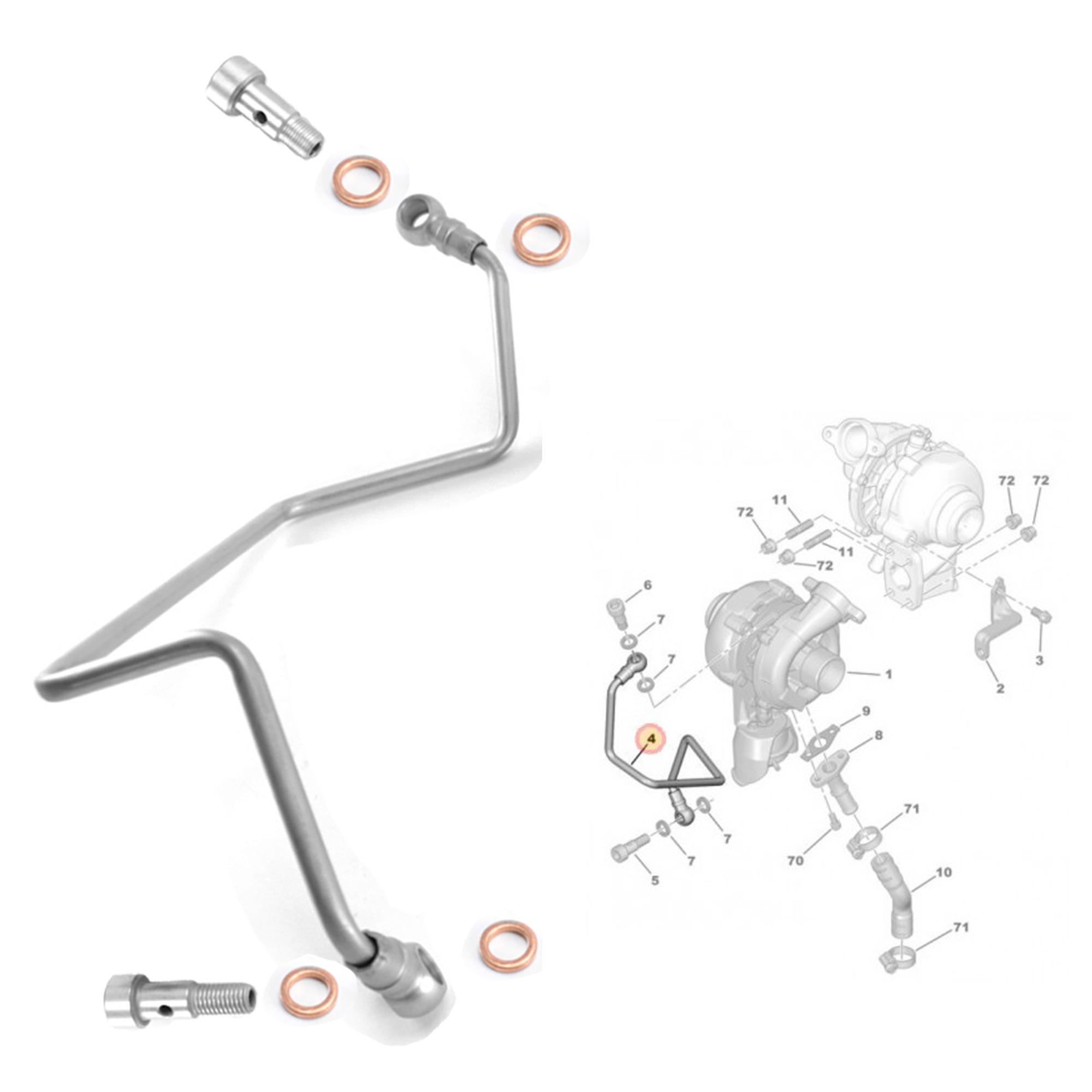 Tuyau de graissage huile + vis banjos 4 joints pour Turbo 1.6 HDi TDCi 110 PARTSLINE KC00308