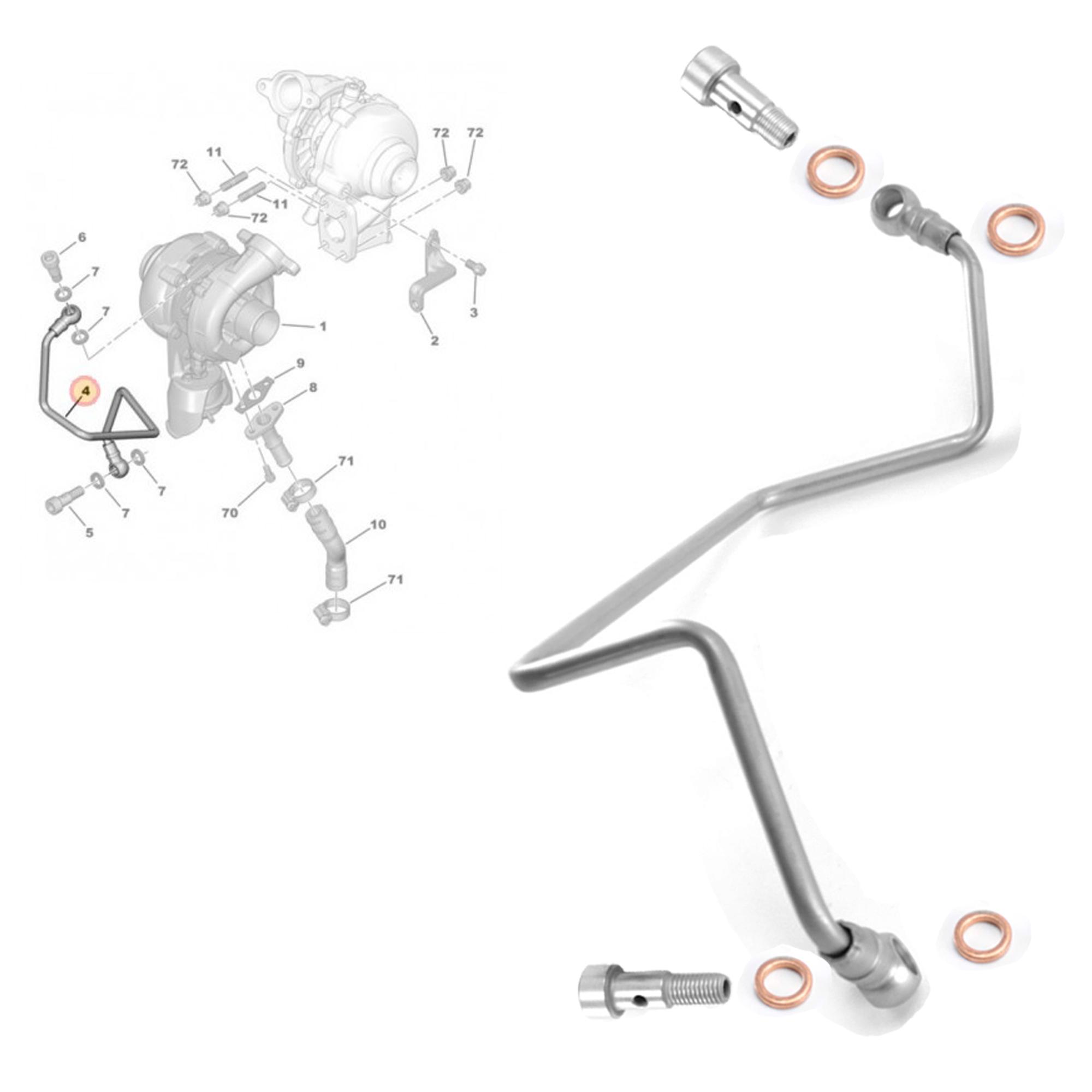 Tuyau de graissage huile + vis banjos 4 joints pour Turbo 1.6 HDi TDCi 110 PARTSLINE KC00308
