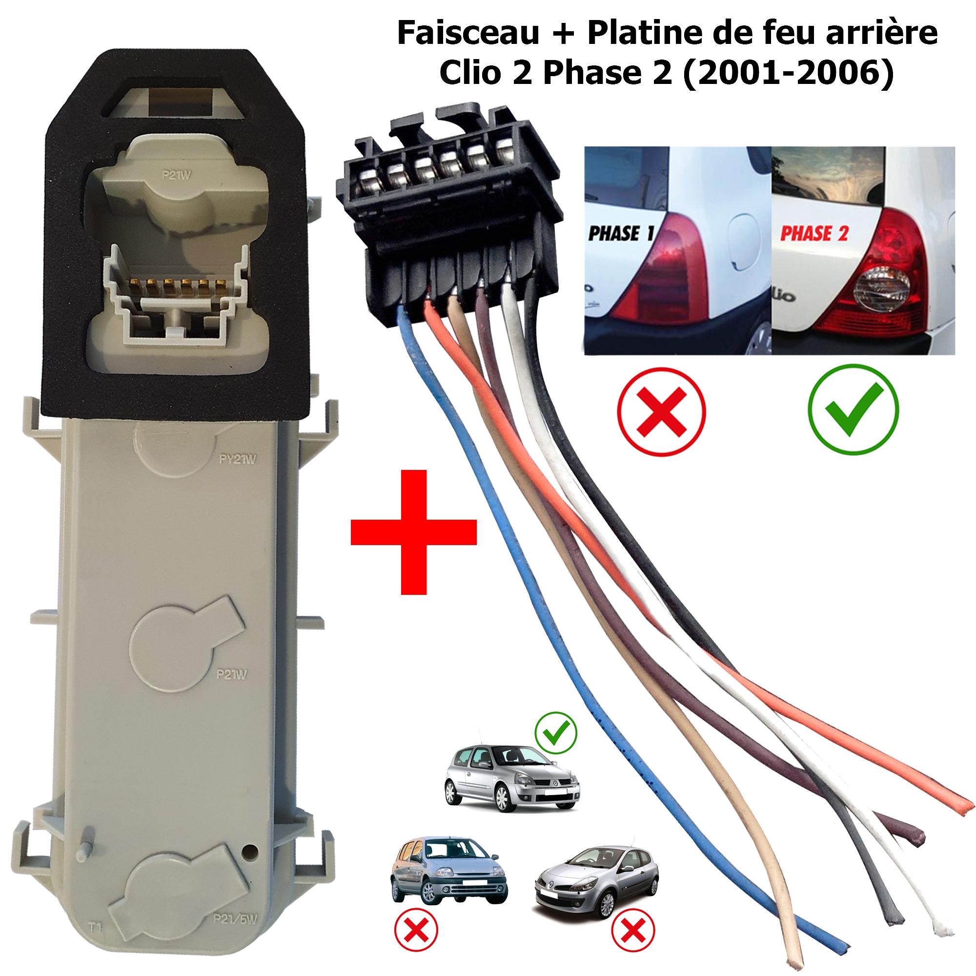 Kit Faisceau + Platine de feu arrière gauche ou droite pour Clio 2 Phase 2 PARTSLINE KC01105