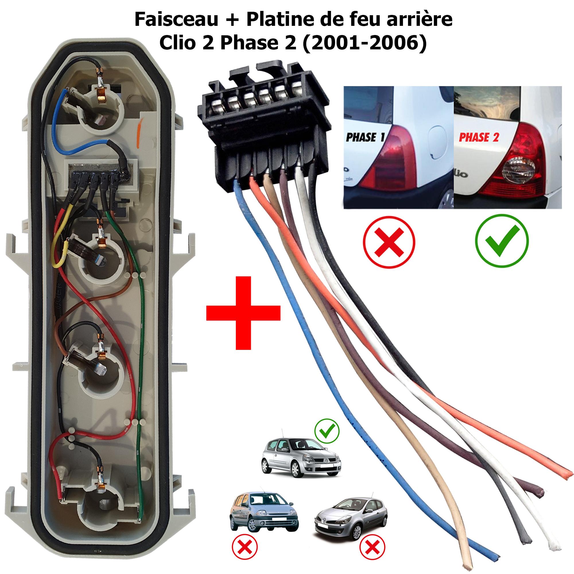 Kit Faisceau + Platine de feu arrière gauche ou droite pour Clio 2 Phase 2 PARTSLINE KC01105
