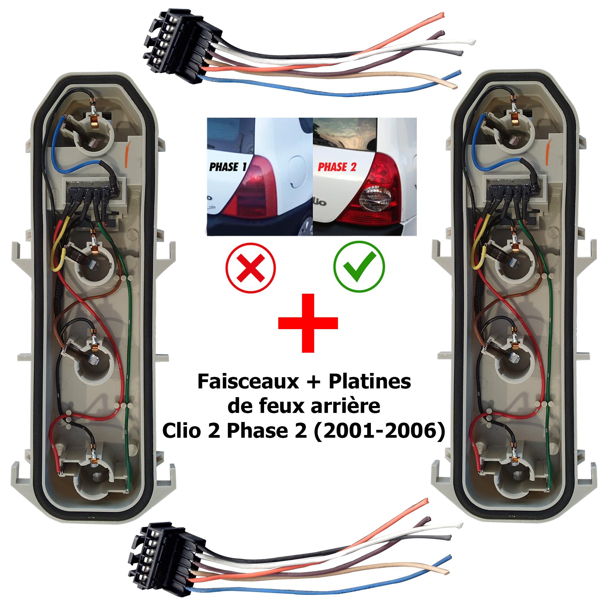 Kit Faisceau + Platine de feu arrière gauche et droite pour Clio 2 Phase 2 PARTSLINE KC01106