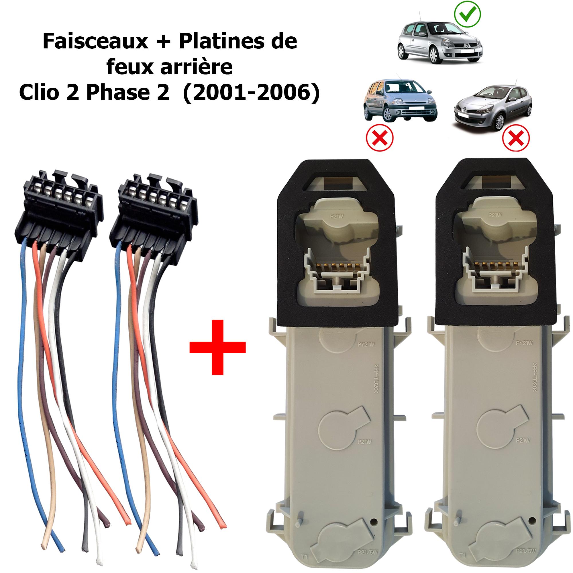 Kit Faisceau + Platine de feu arrière gauche et droite pour Clio 2 Phase 2 PARTSLINE KC01106