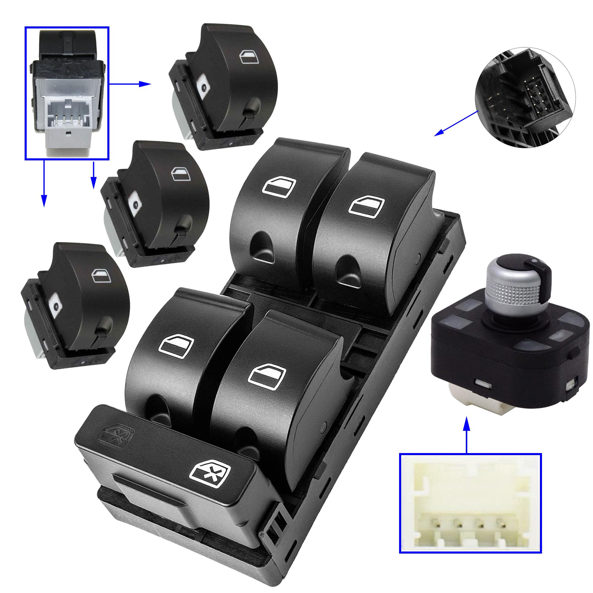 (Lot de 4) Bouton de lève-vitre et molette réglage rétroviseurs pour Audi et Seat PARTSLINE KC01234