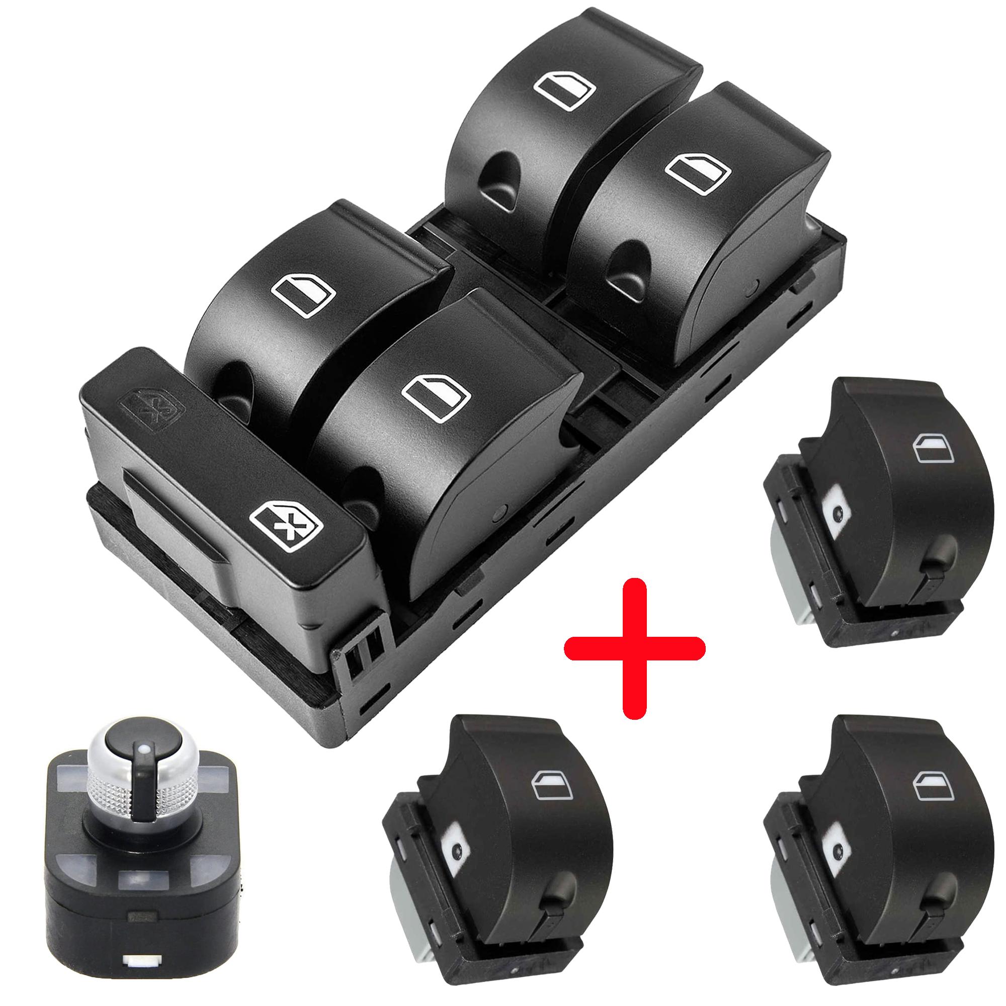 (Lot de 4) Bouton de lève-vitre et molette réglage rétroviseurs pour Audi et Seat PARTSLINE KC01234