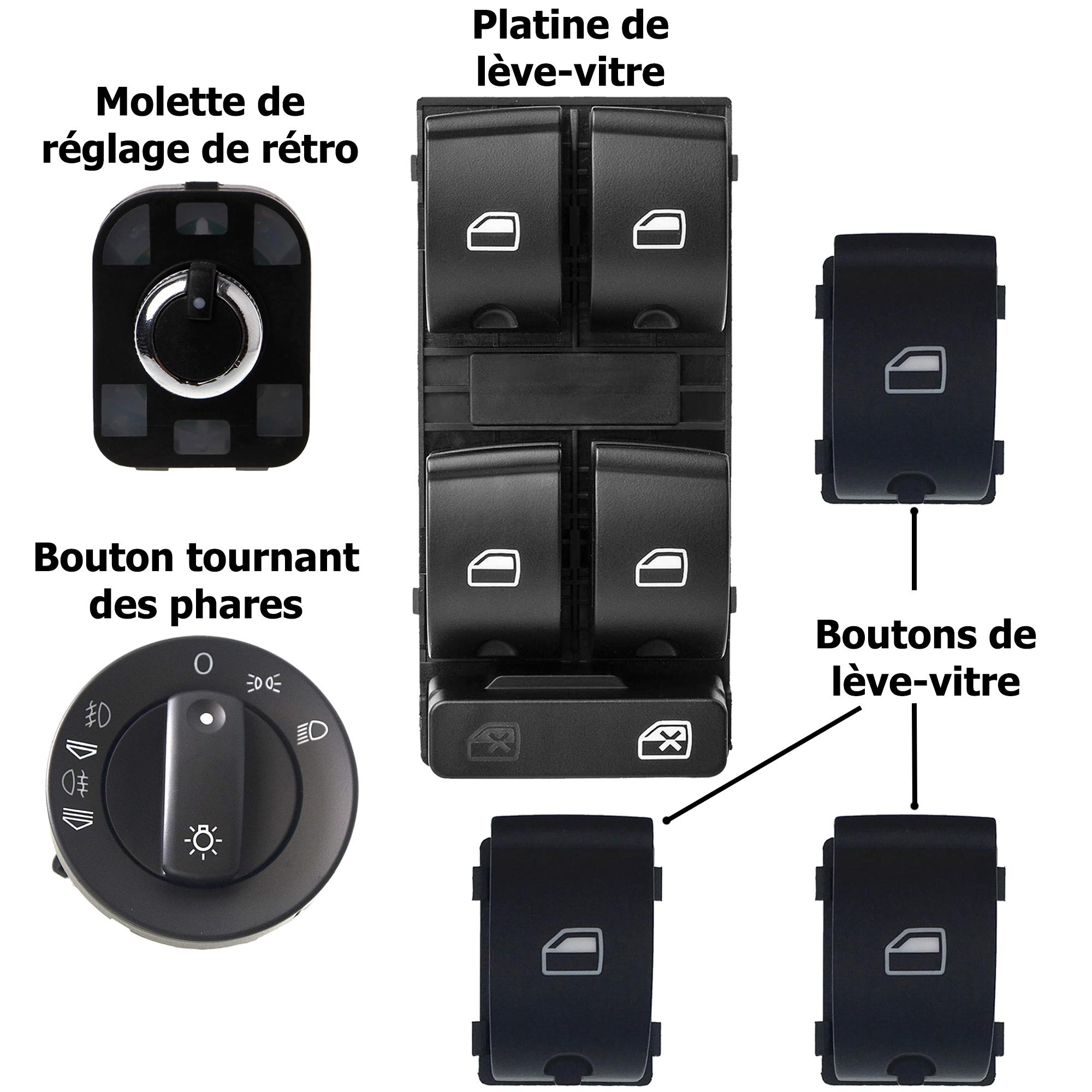 (Lot de 4) Bouton de lève-vitre, molette réglage rétroviseurs et commodo de phare PARTSLINE KC01235