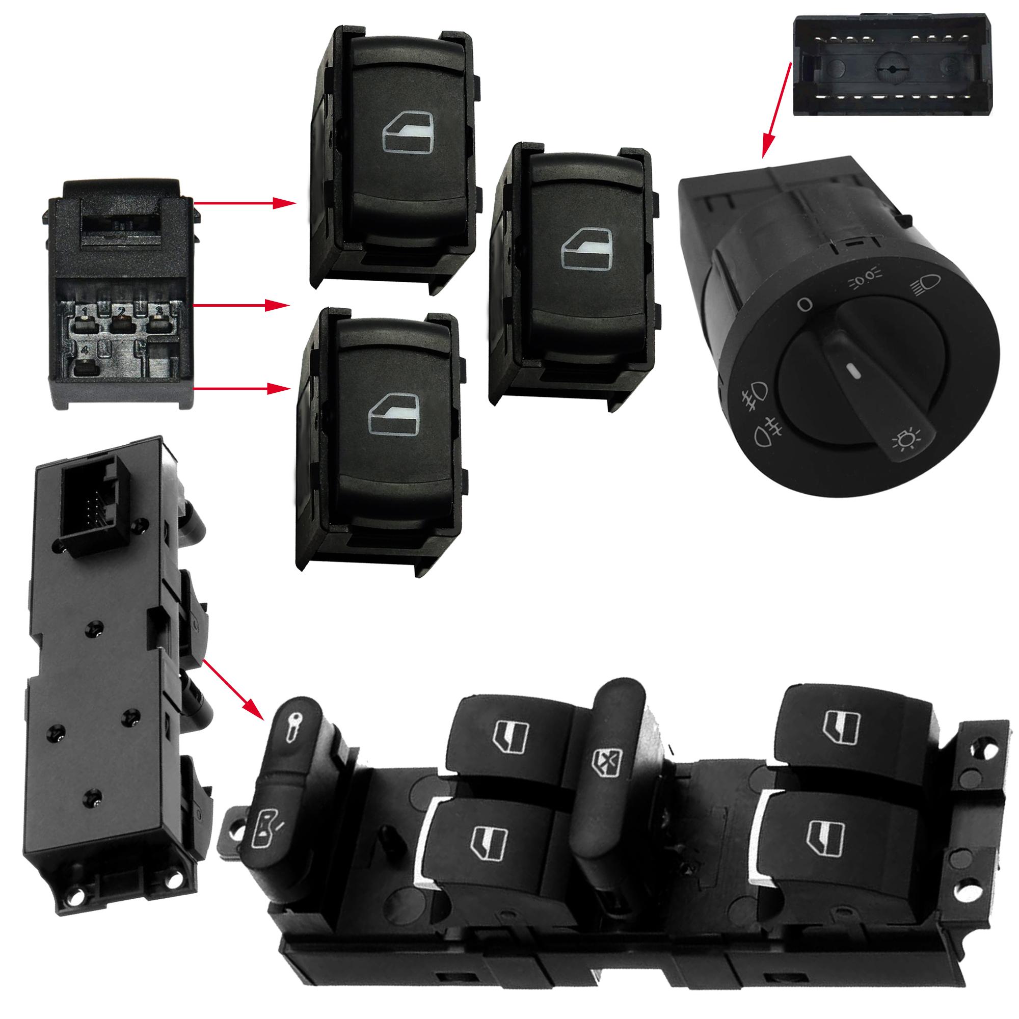 Kit complet bouton lève-vitre commodo phare pour Golf 4 Bora Passat B5 PARTSLINE KC01318