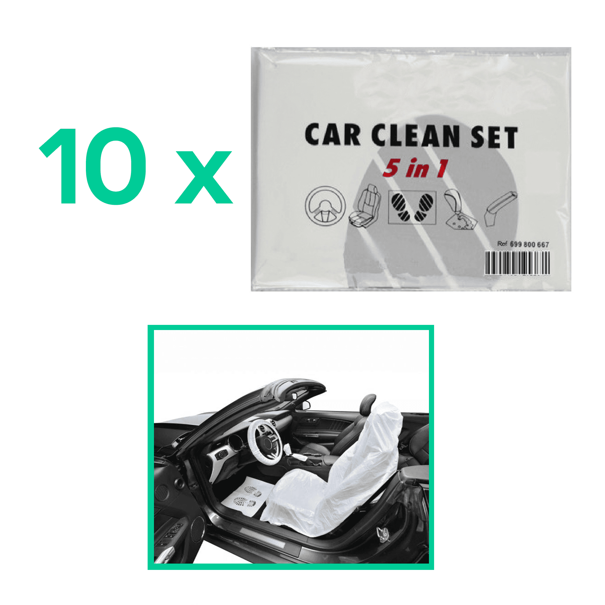 (Pack de 10) Kit de protection 5-en-1, housse jetable pour intérieur habitacle PARTSLINE KC01425