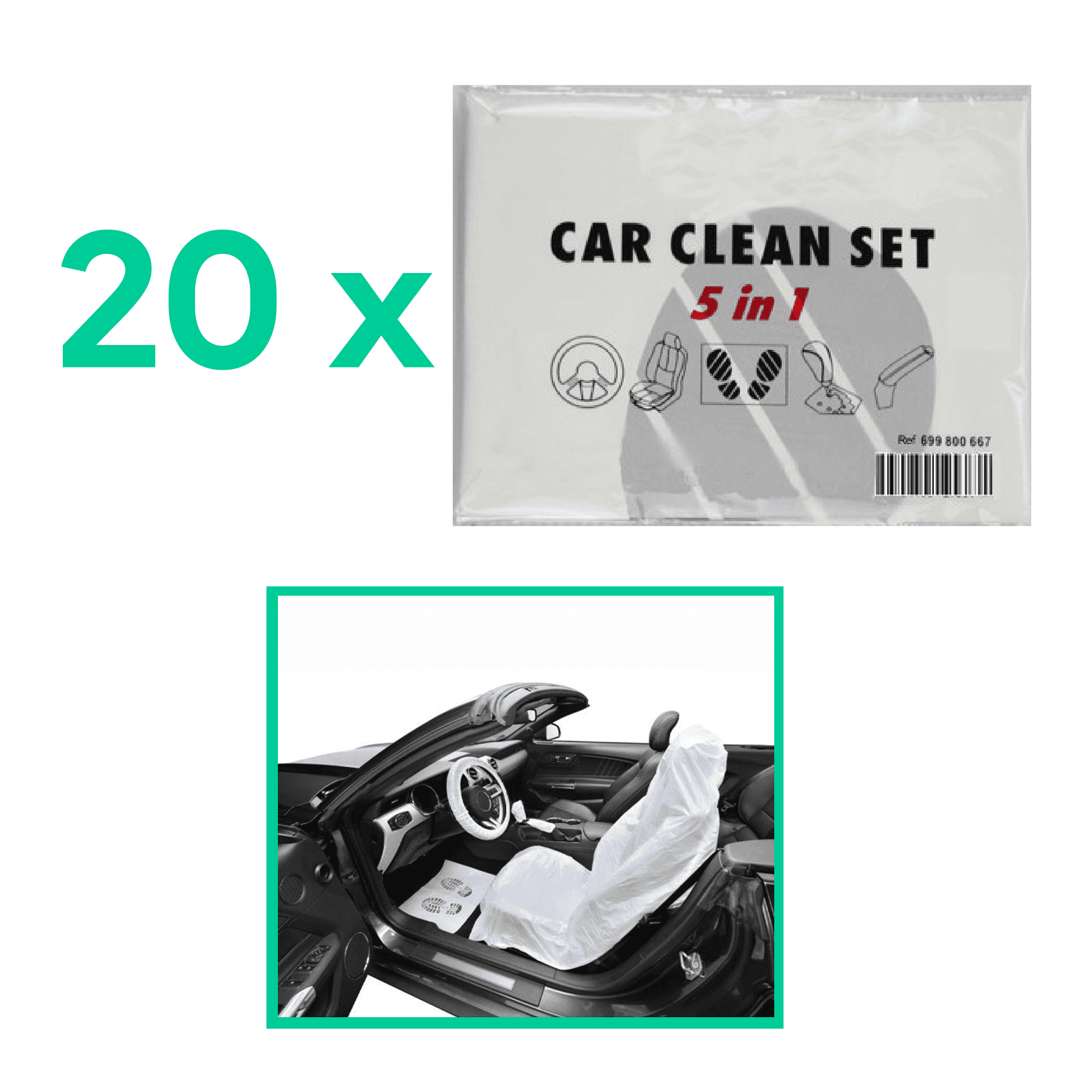 (Pack de 20) Kit de protection 5-en-1, housse jetable pour intérieur habitacle PARTSLINE KC01426