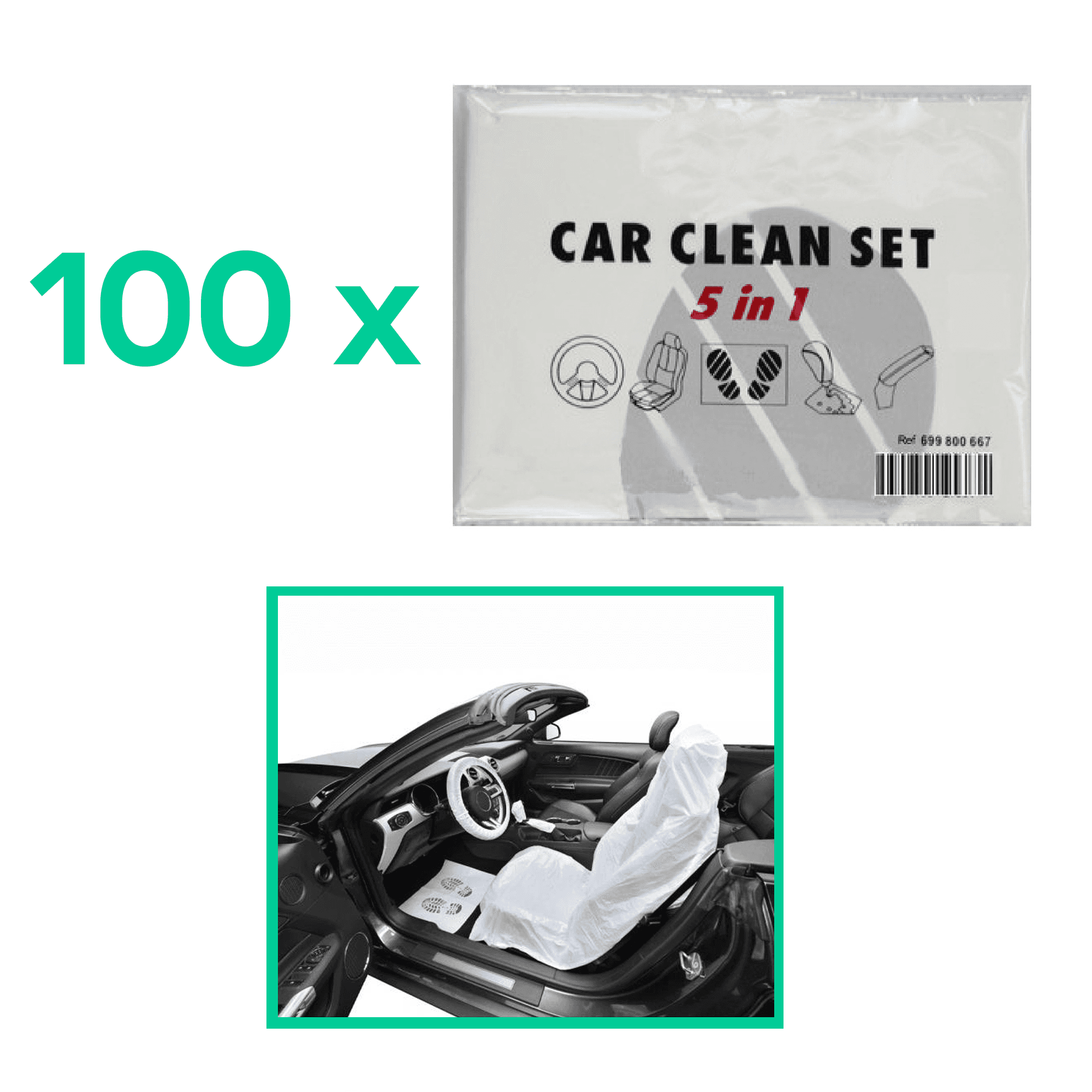 (Pack de 100) Kit de protection 5-en-1, housse jetable pour intérieur habitacle PARTSLINE KC01429