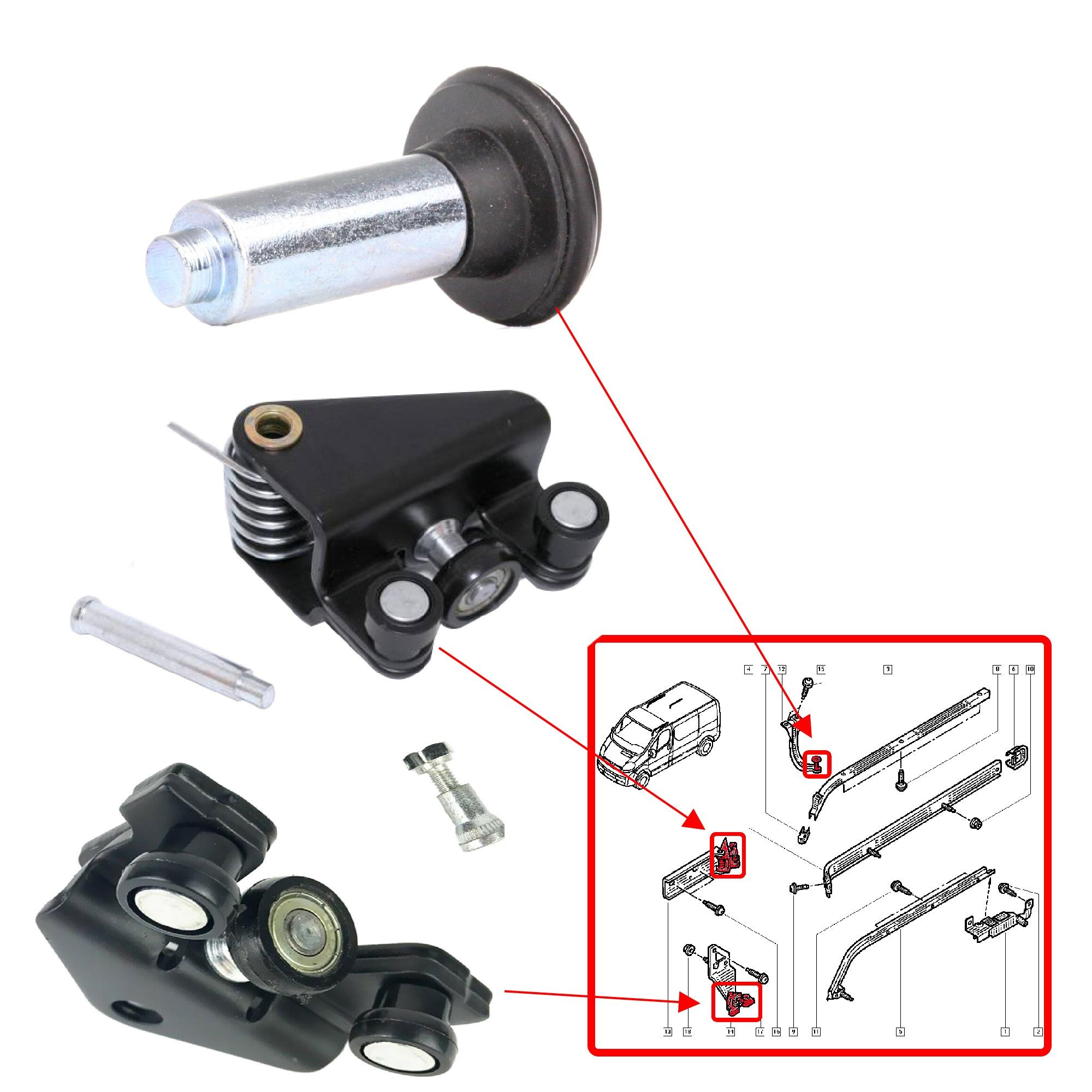 Kit galets porte coulissante droite pour Trafic II Vivaro Primastar PARTSLINE KC01502