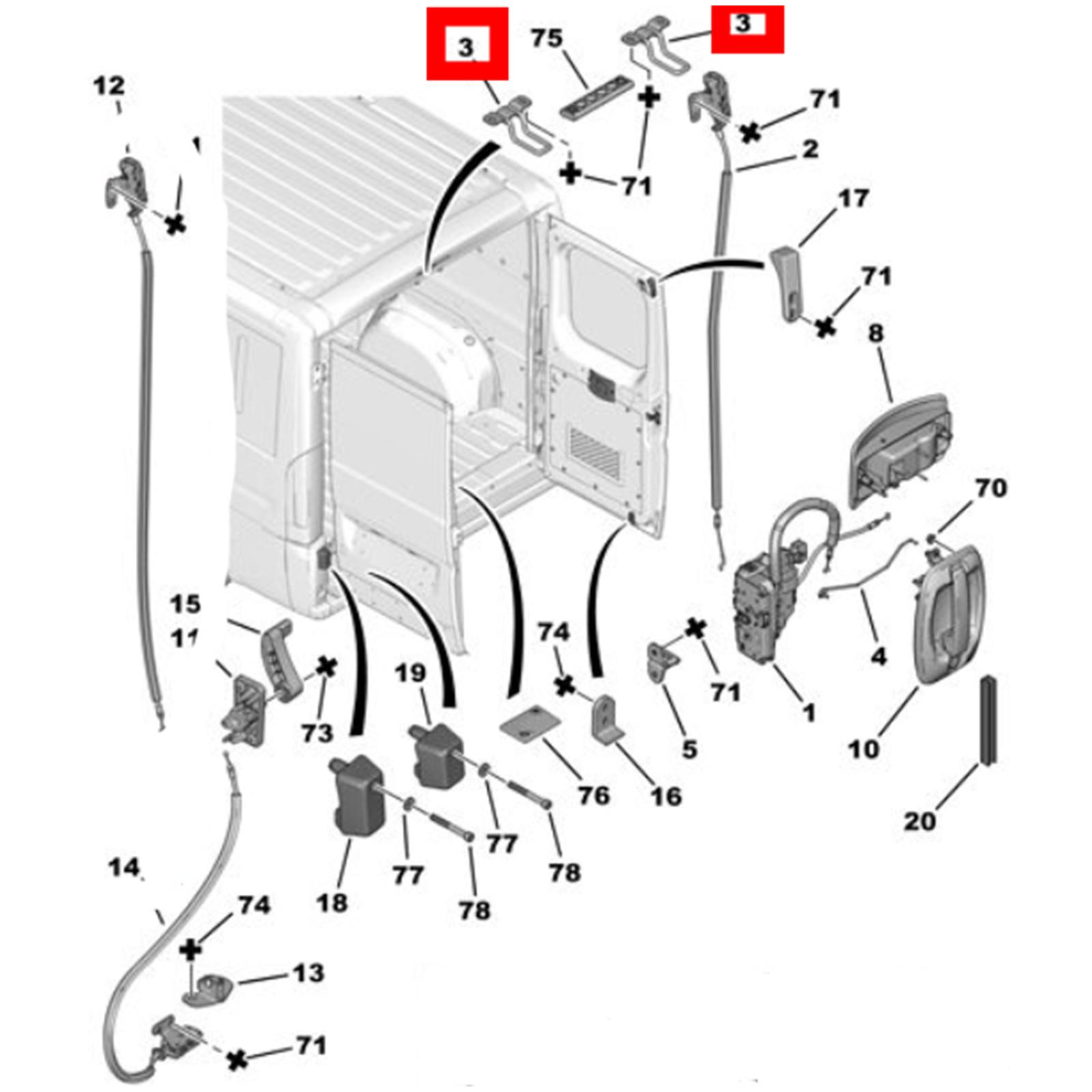 Lot 2 Guide verrou supérieur porte arrière gauche droite pour Jumper Boxer Ducato PARTSLINE KC01532