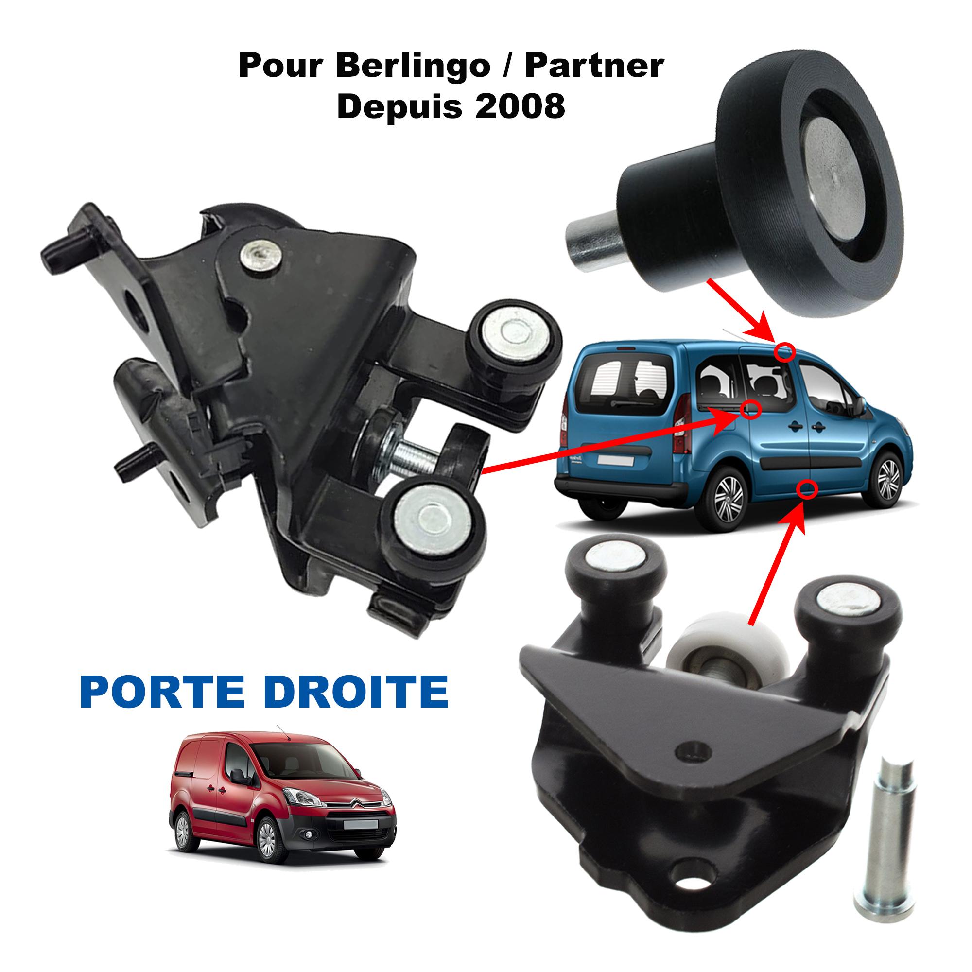 Kit galets supérieur central inférieur porte latérale droite pour Berlingo Partner PARTSLINE KC02223