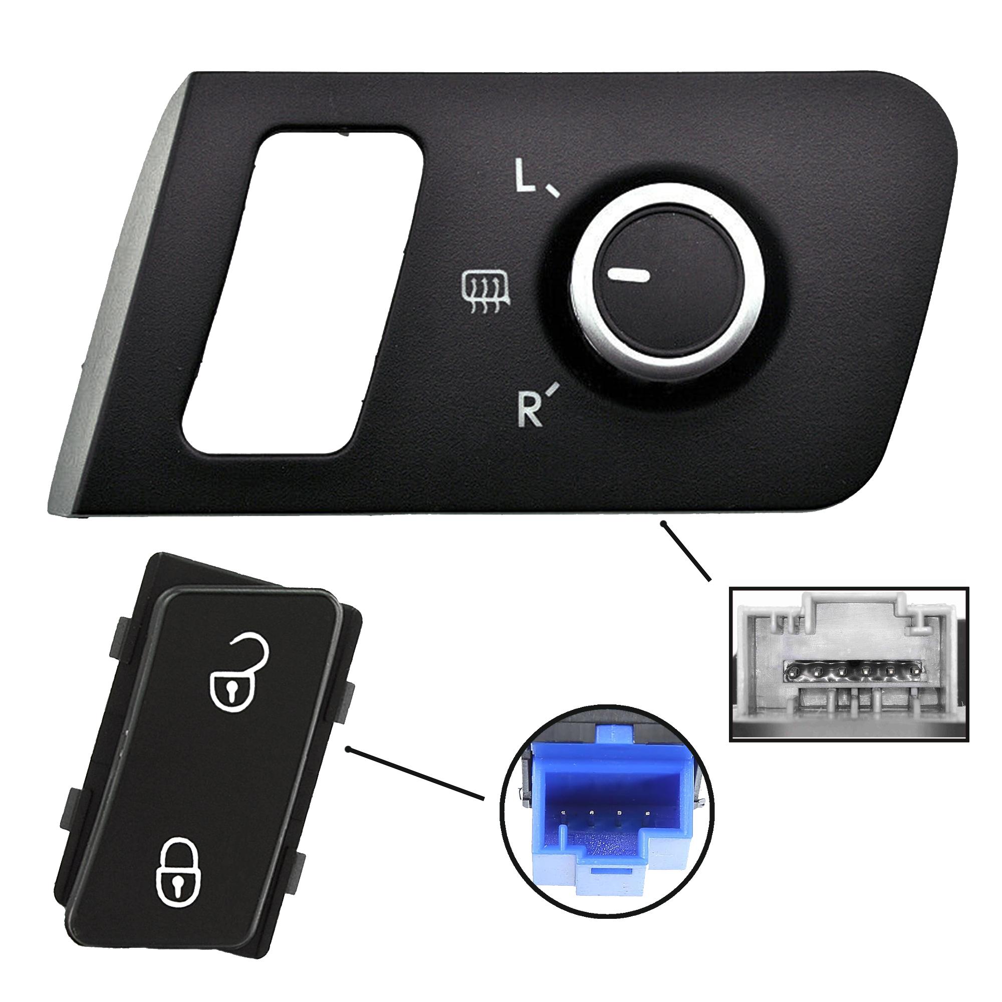 Bouton de rétroviseur noir chrome + bouton de centralisation des portes pour VW PARTSLINE KC02324