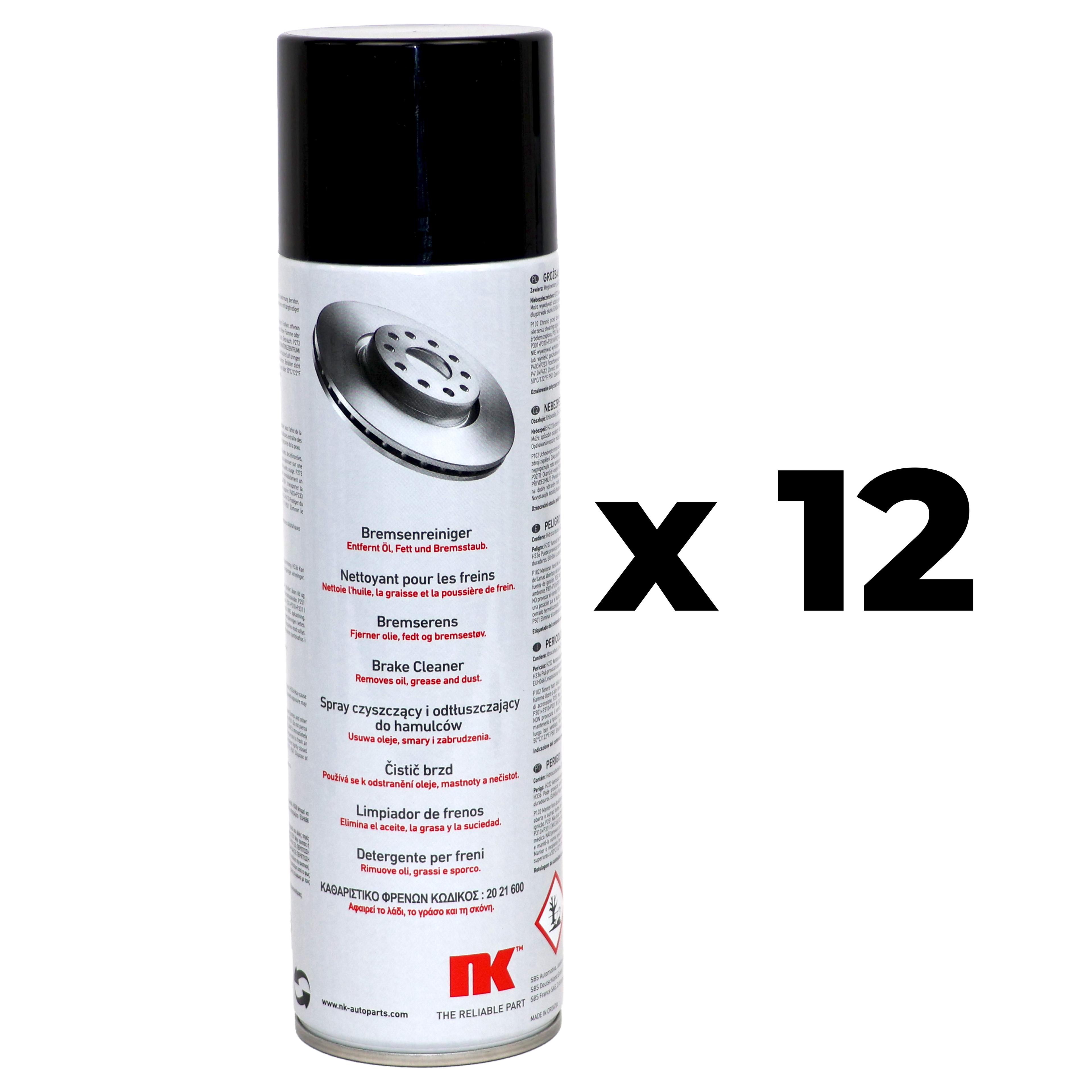 Lot de 12 Nettoyant Frein, dégraissant puissant, aérosol 500ml - NK 2021600