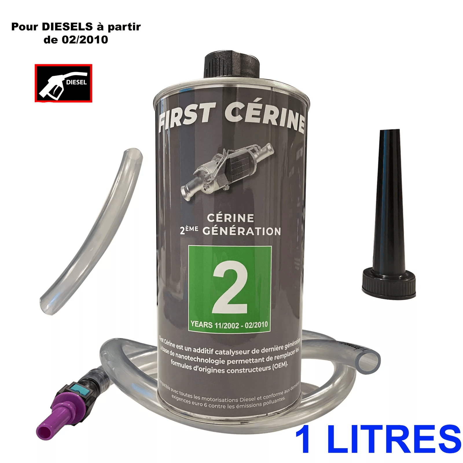 Bidon de 1 litre d'additif FAP Cerine 176 VERT Diesel HDI + kit de remplissage PARTSLINE SC56148
