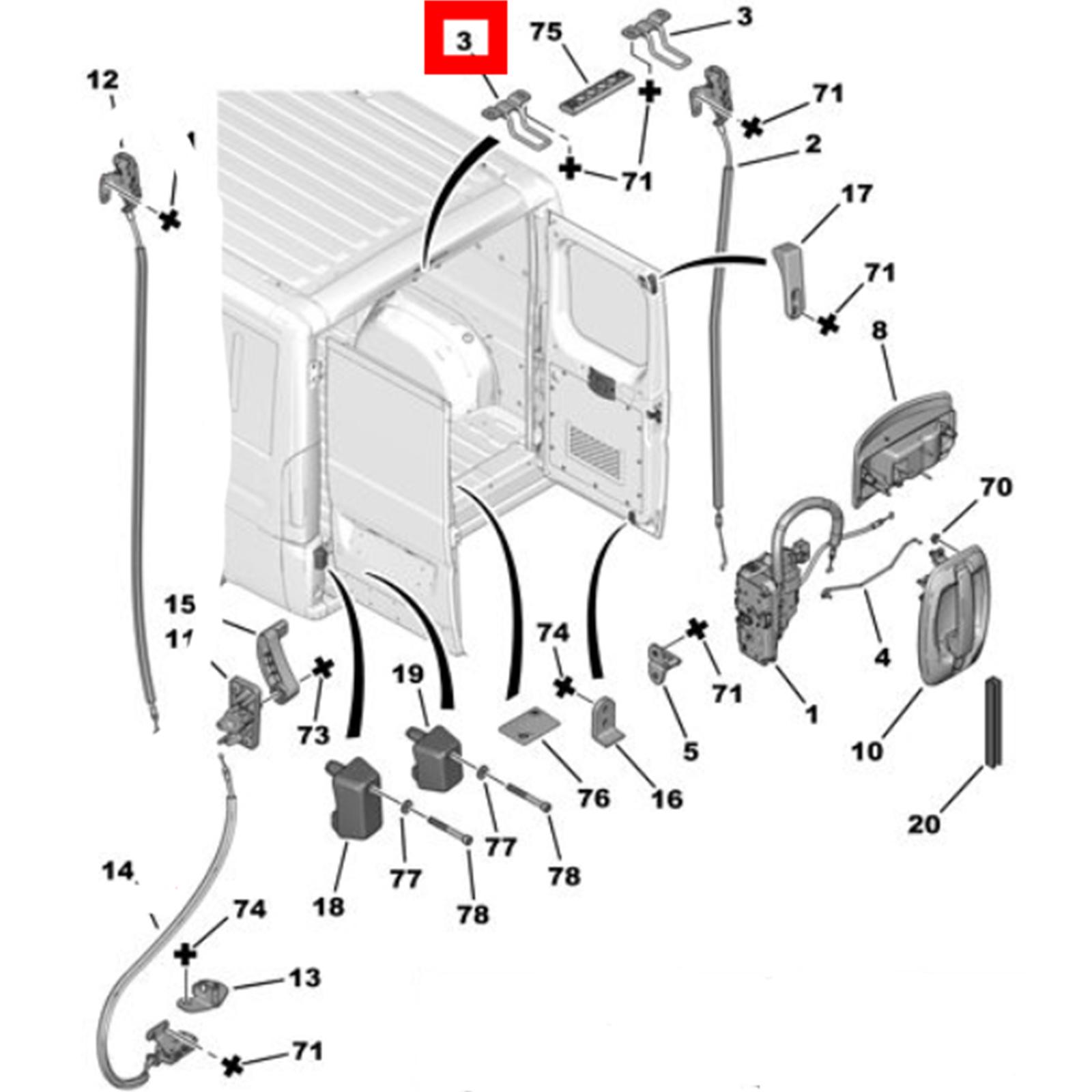 Guide verrou supérieur porte arrière droite ou gauche pour Jumper Boxer Ducato PARTSLINE SC58024