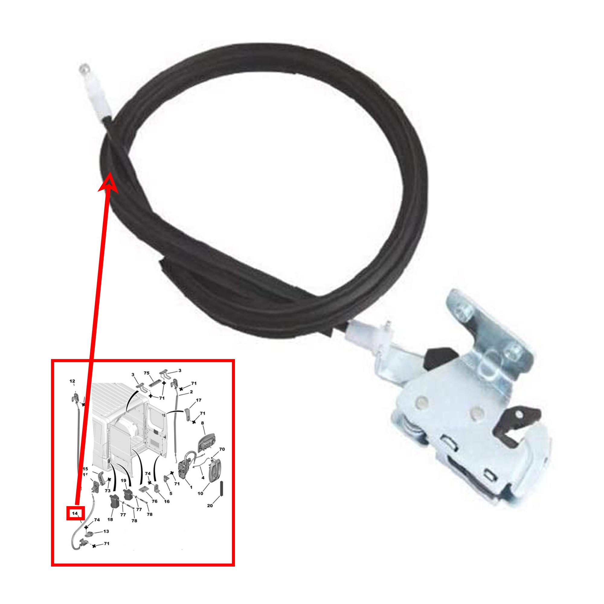 Serrure inférieure porte battante arrière avec câble pour Citroën, Fiat, Peugeot PARTSLINE SC58028