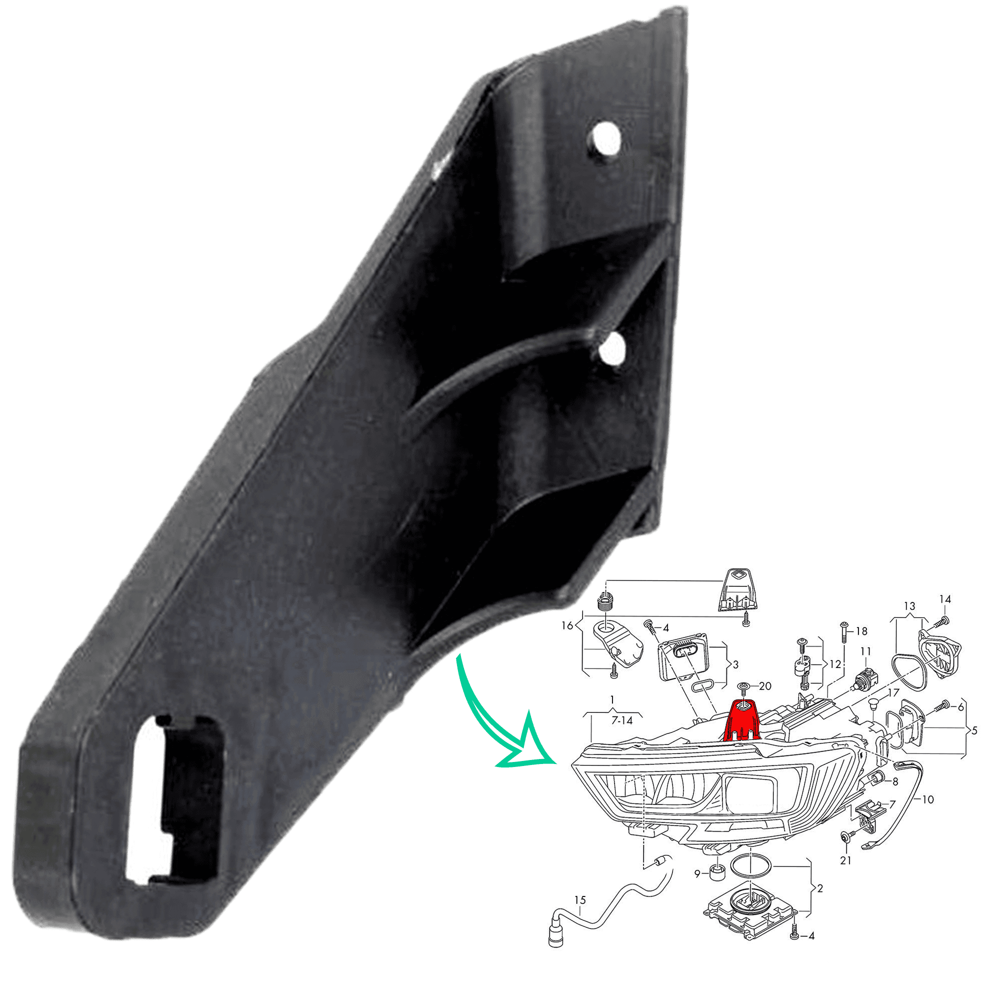 Kit de réparation de phare avant gauche pour Audi A3, A3 Sportback (2003-2013) PARTSLINE SC58053