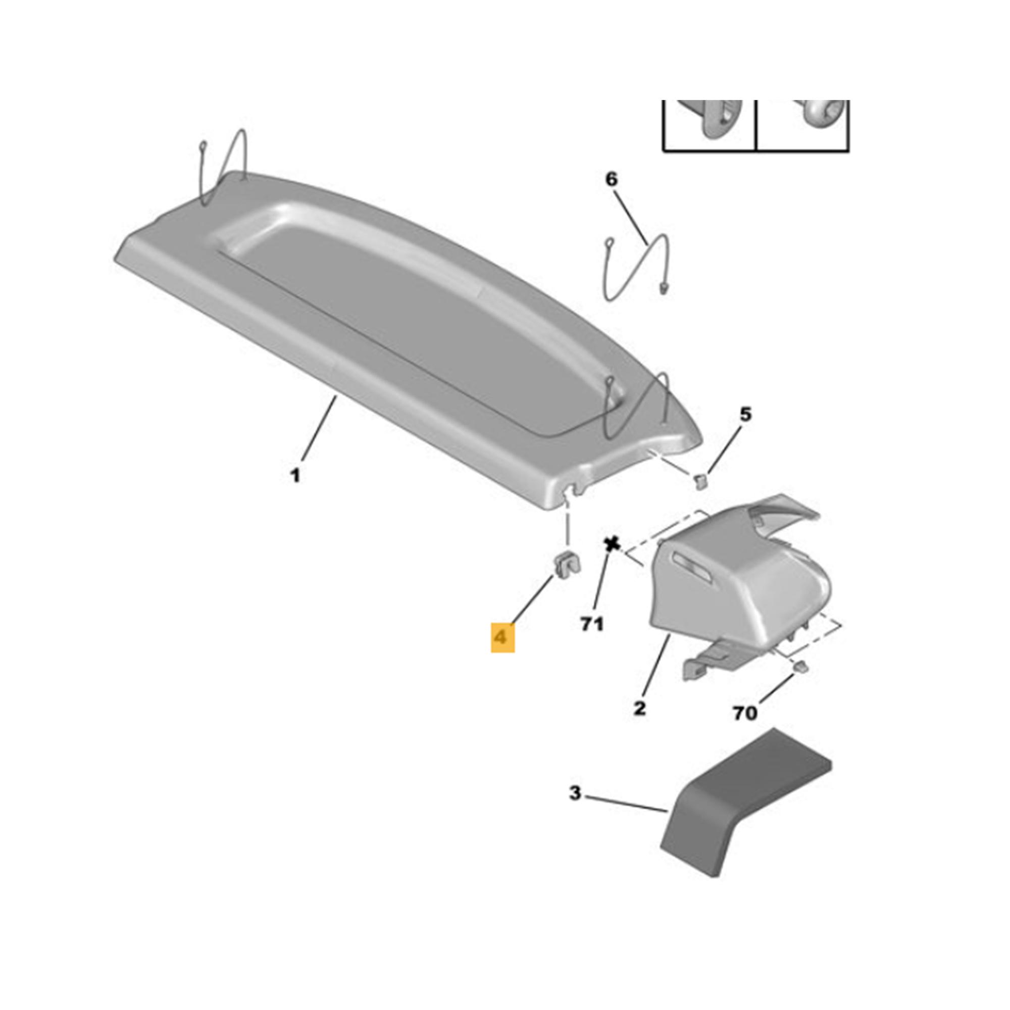 Clips, agrafe de fixation de plage arrière pour Citroën C3, Ford, Qashqai PARTSLINE SC59030
