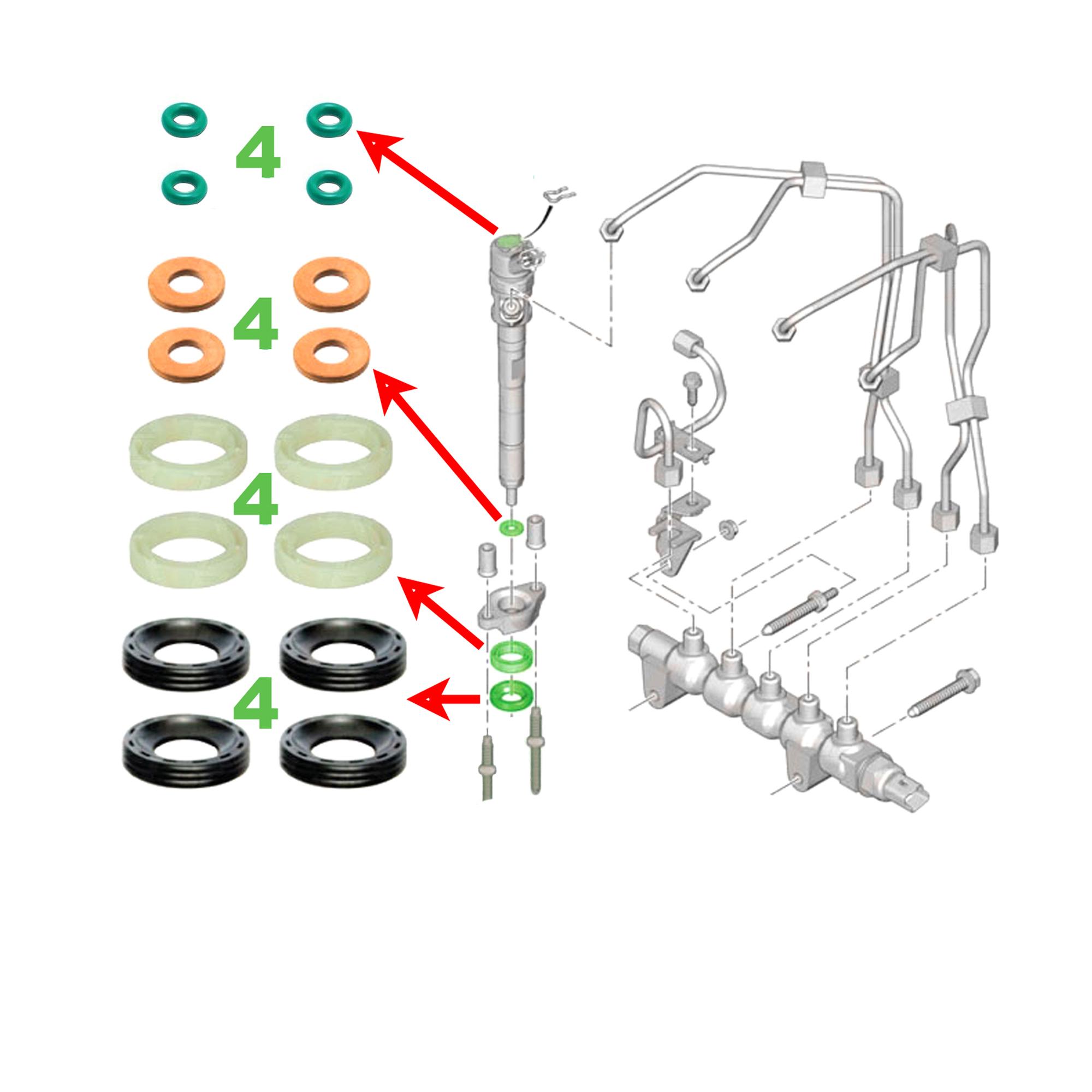 Kit joints injecteurs 1.6 HDi TDCi pour Peugeot 207 308 Citroen C4 Ford Fiesta PARTSLINE SC60774