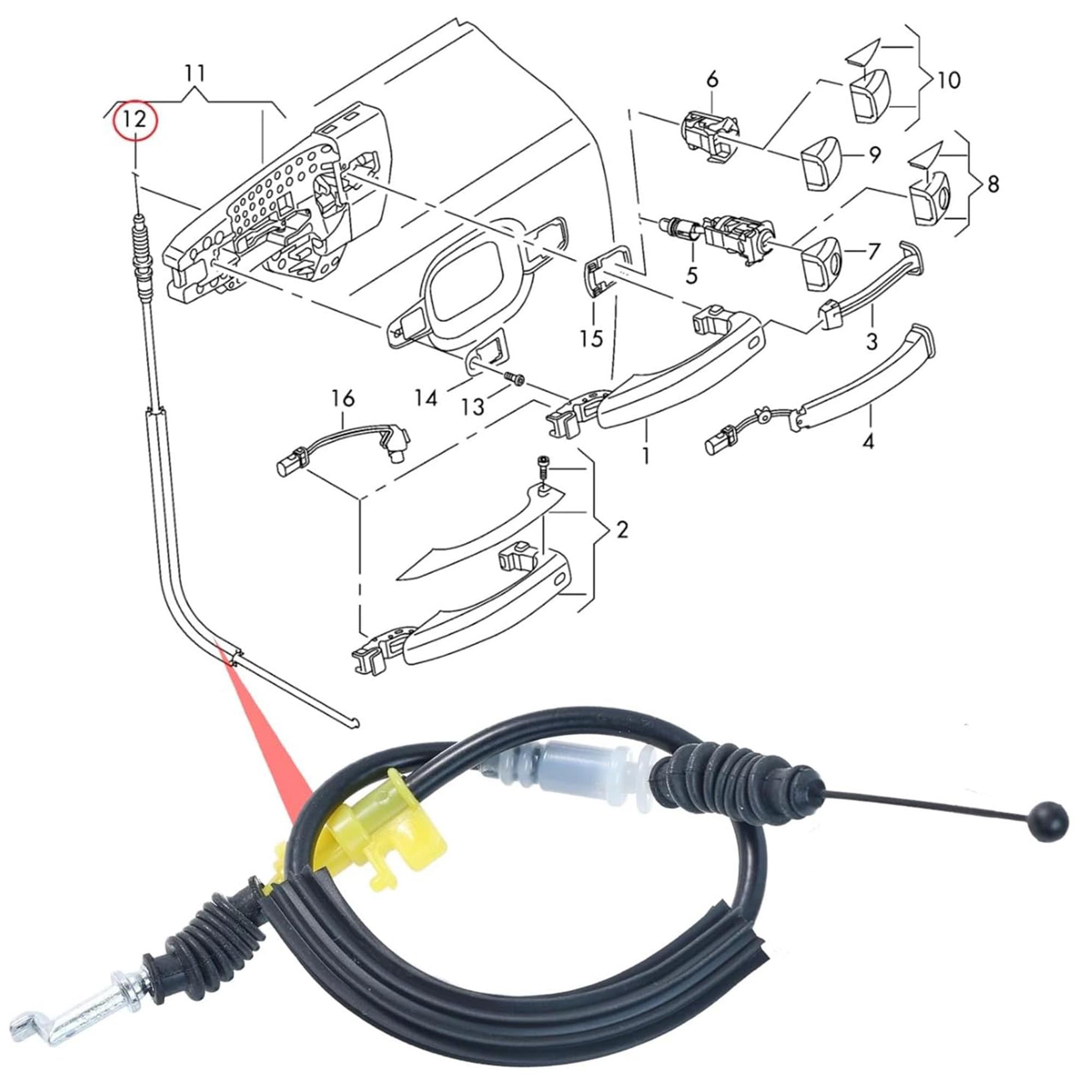 Cable de porte gauche ou droit pour Audi A1 A4 A5 A6 A7 A8 Q3 Q5 TT PARTSLINE SC60790