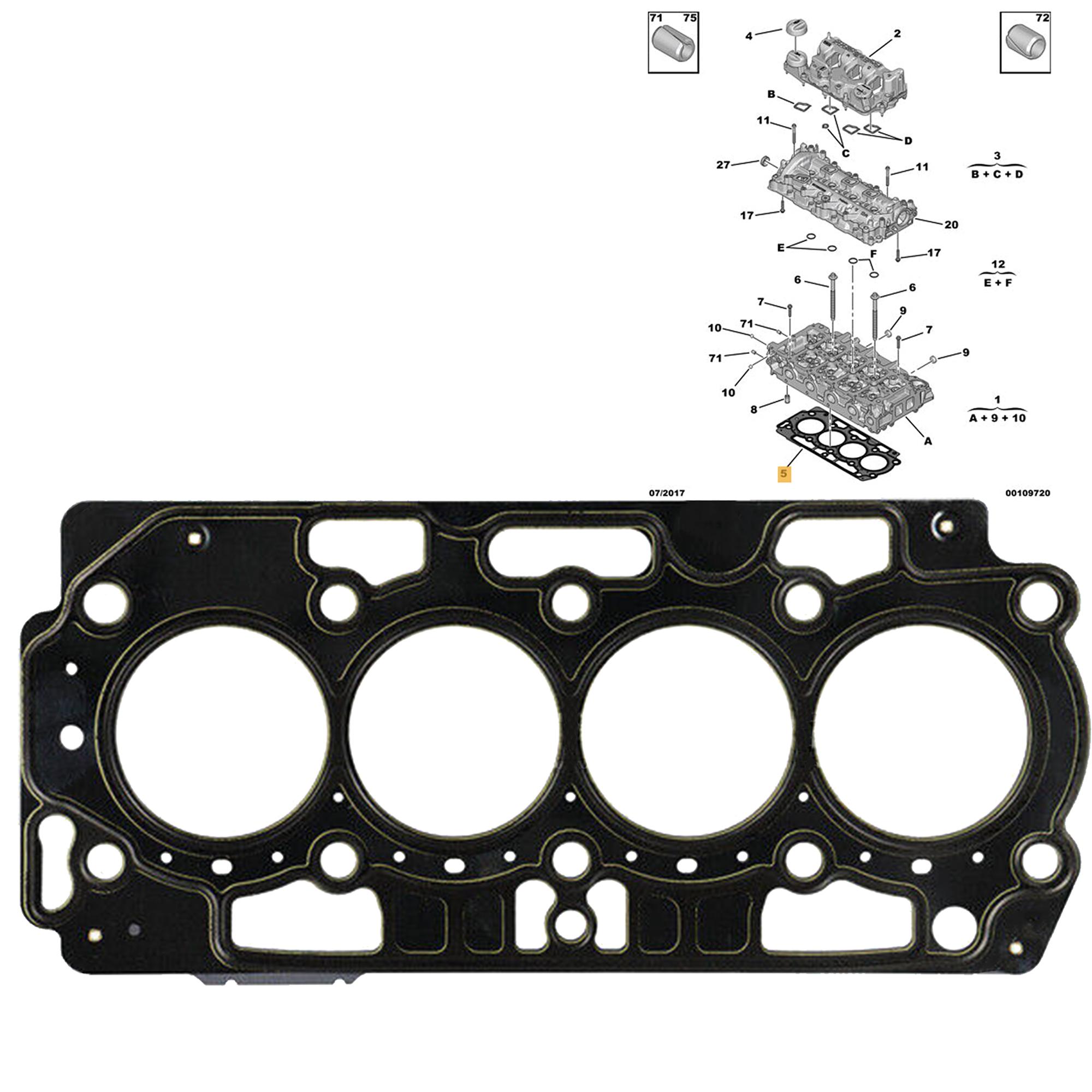 Joint de culasse pour moteur 1.5 BlueHDi EcoBlue D4D Turbo D PARTSLINE SC61203