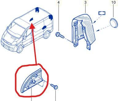 Cache plastique guide porte laterale droite pour Trafic 2 Vivaro Primastar PARTSLINE SC61476