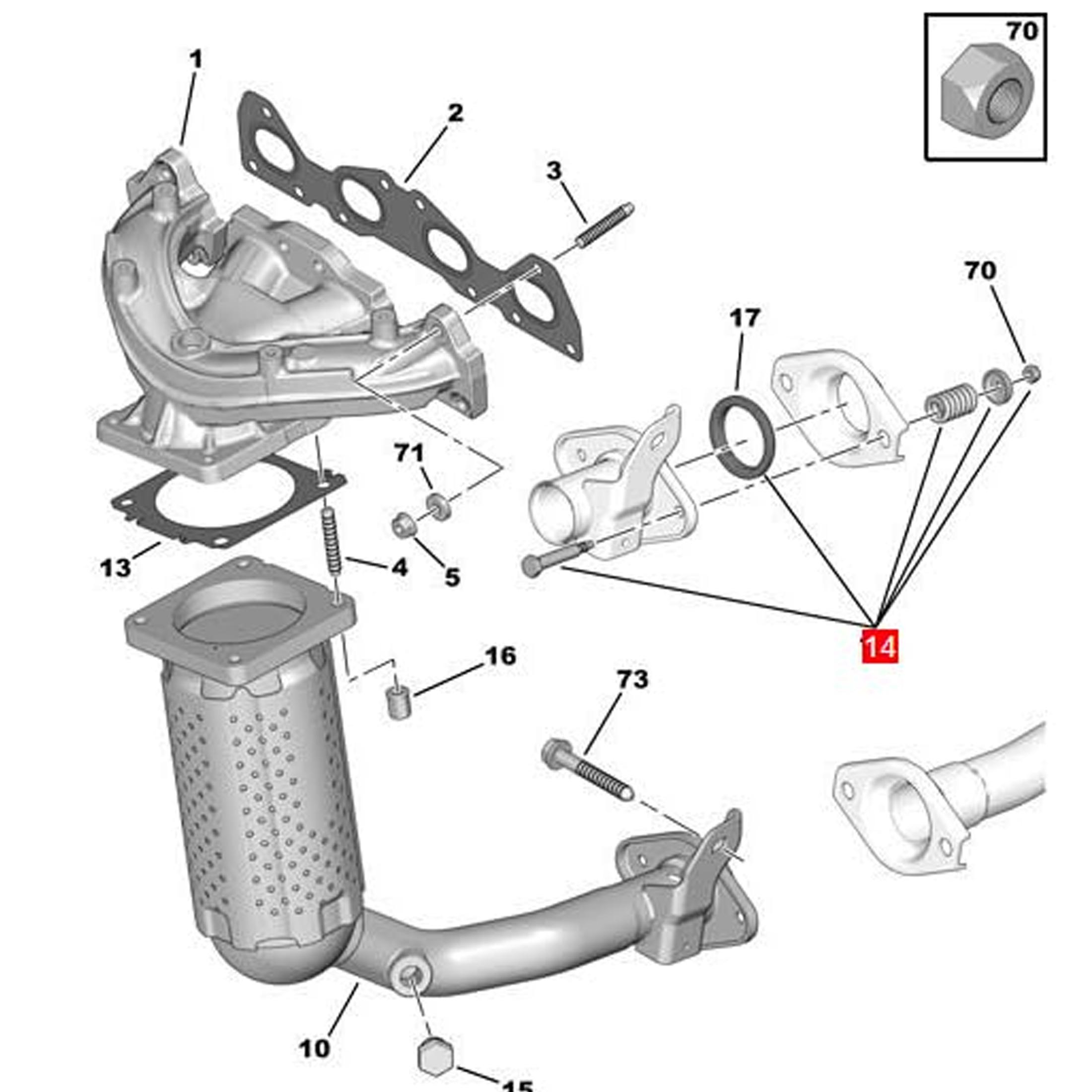 Kit joint vis montage catalyseur pour C2 C3 C4 Xsara Picasso 206 307 1.6 PARTSLINE SC61611